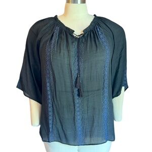 NY Collection Women’s Plus Size Black Tunic with Blue Trim, Size 3X - NEW!